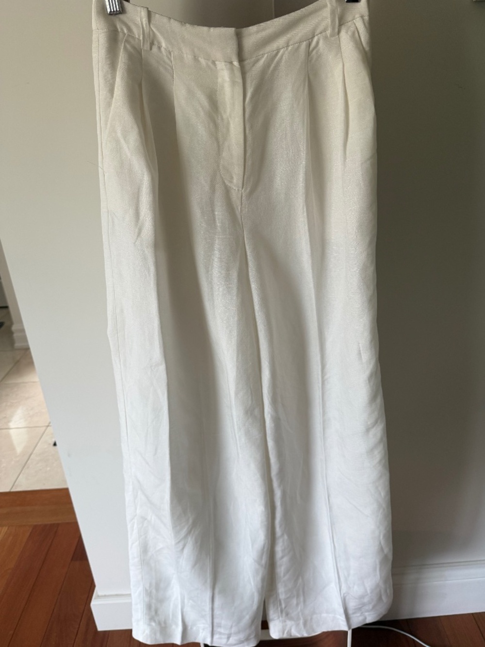 H&M White Linen-Blend Wide Leg Trousers – Size 2